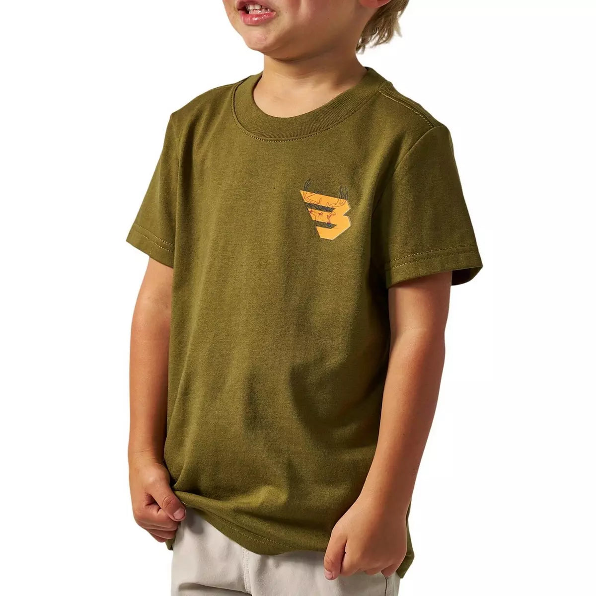 YOUTH SHORT SLEEVE TEE - DEER FLYING B (ORANGE) LOGO - HUNTER GREEN