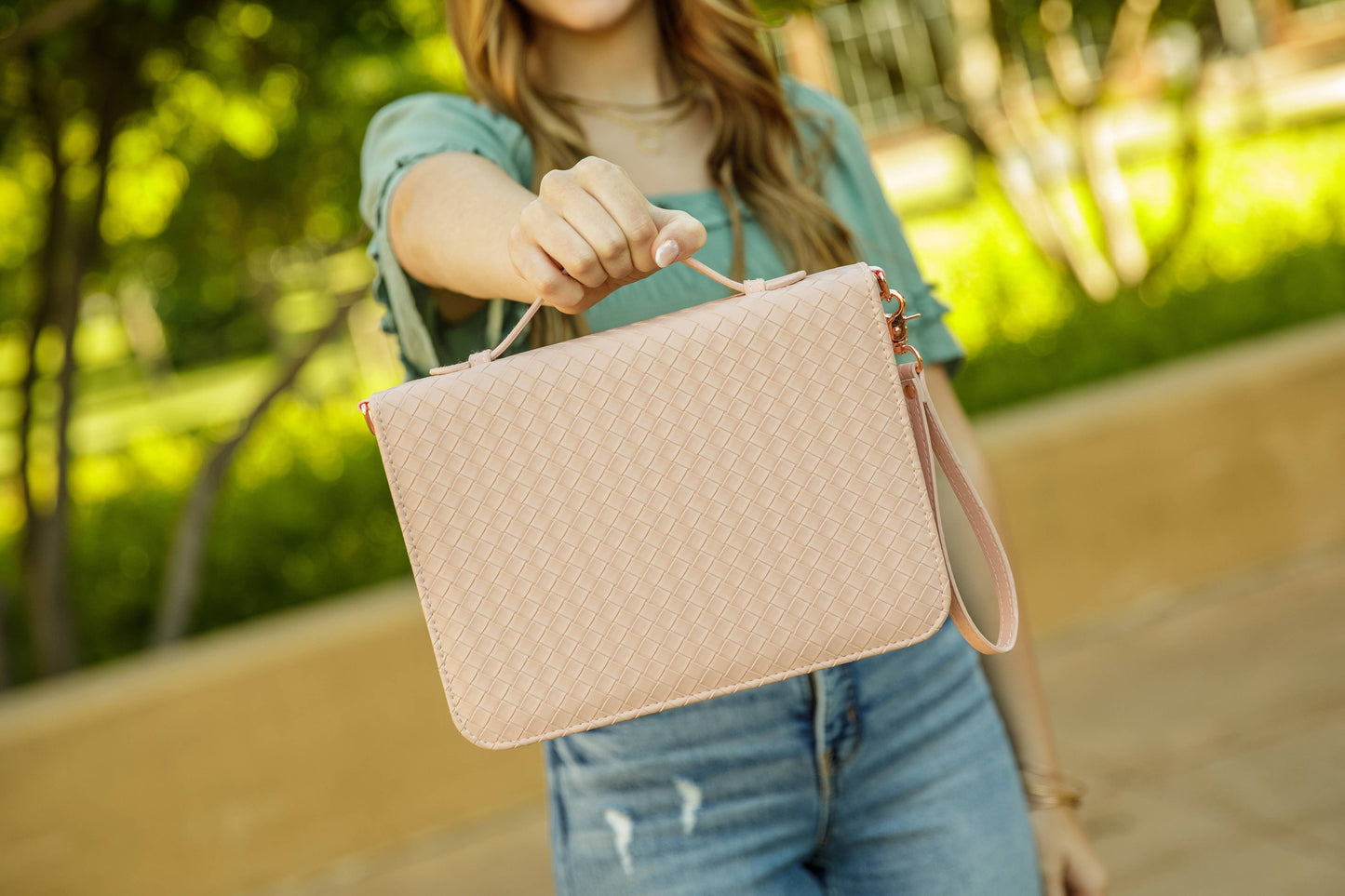 Bible Cover, Weave Bible Case, Crossbody BLUSH