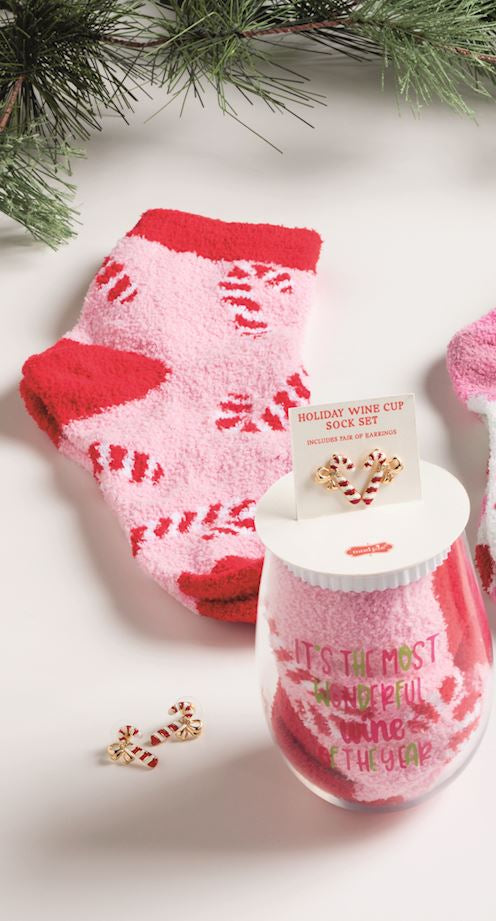 Candy Canes Wine, Earring & Sock Set