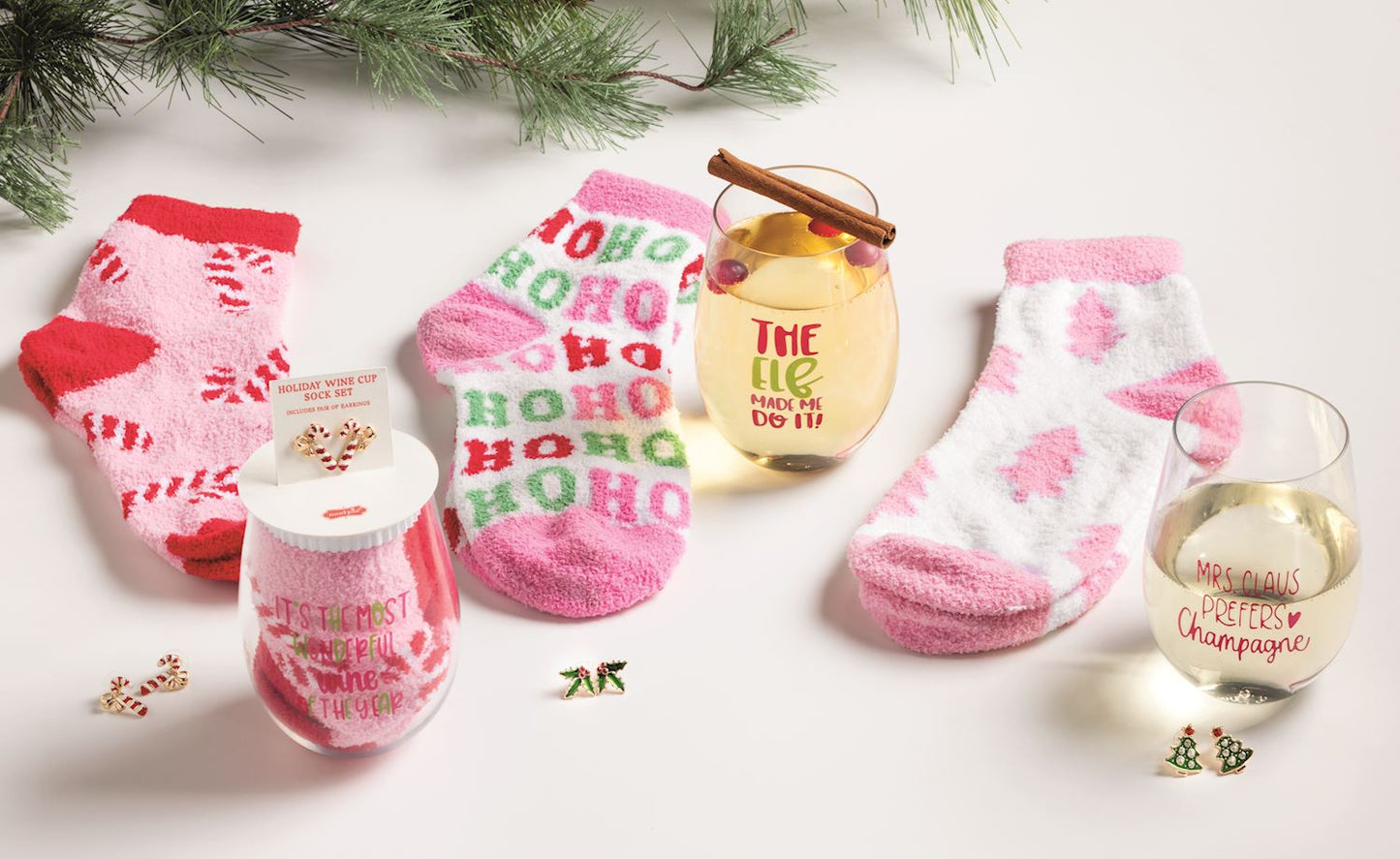 Trees Wine, Earring & Sock Set