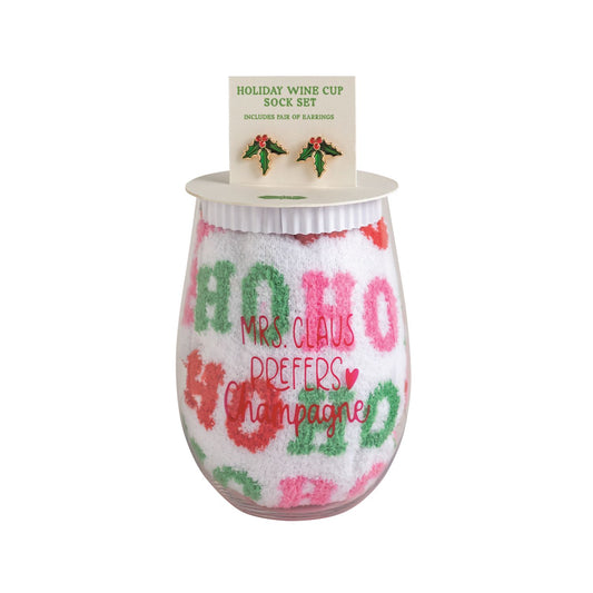 Ho Ho Ho Wine, Earring & Sock Set
