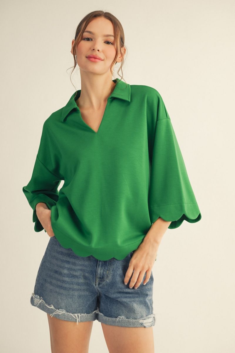 Scalloped Edge V Neck Top
