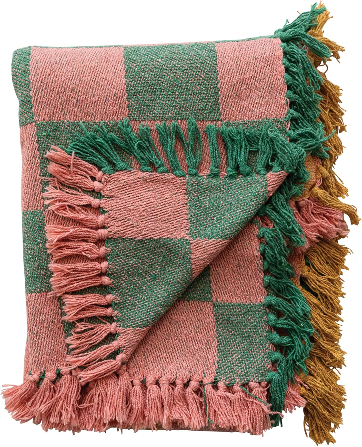 Woven Recycled Cotton Blend Two-Tone Throw Blanket
