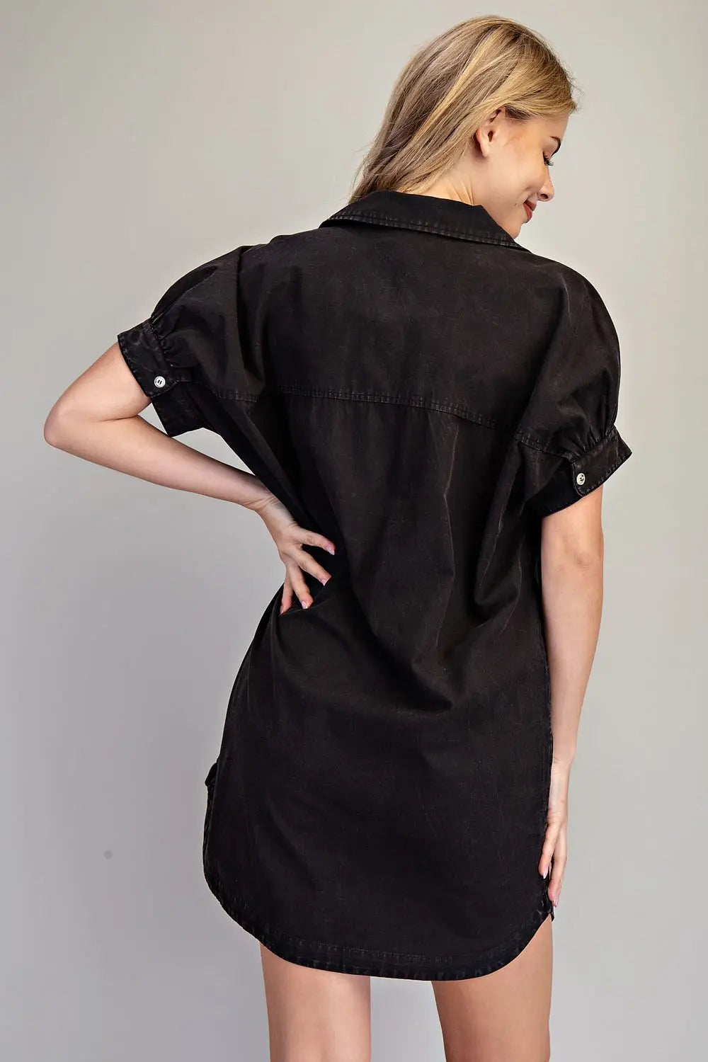 Mineral Washed Mini Shirt Dress in Ash Black