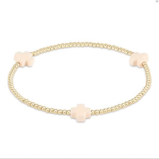 Classic Gold 3mm Bead Bracelet Signature Cross White