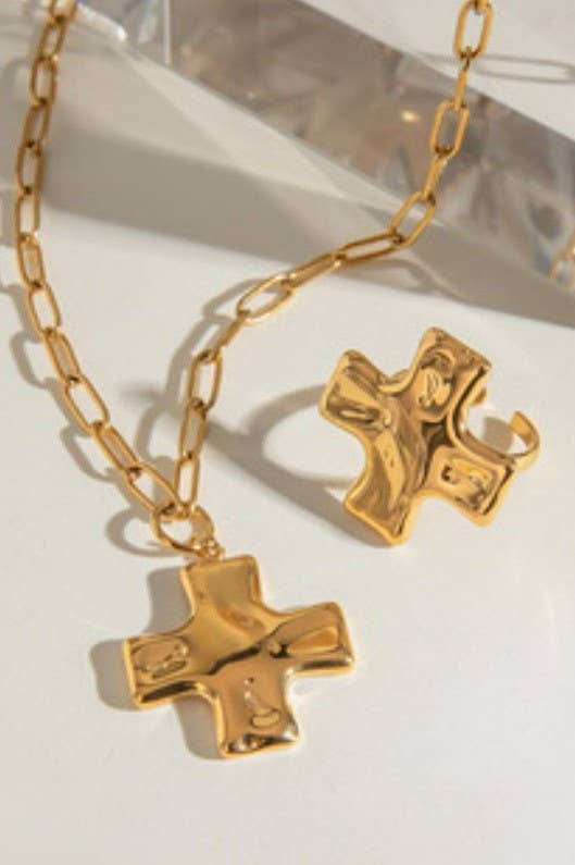 18K STAINLESS STEEL TARNISH FREE CROSS NECKLACE | GOLD