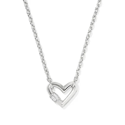 Emery Heart Short Pendant Necklace in Silver White Cz