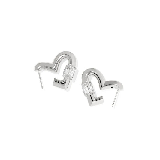 Emery Heart Hoop Earrings in Silver White Cz