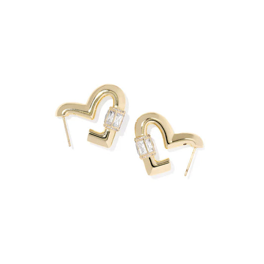 Emery Heart Hoop Earrings in Gold White Cz