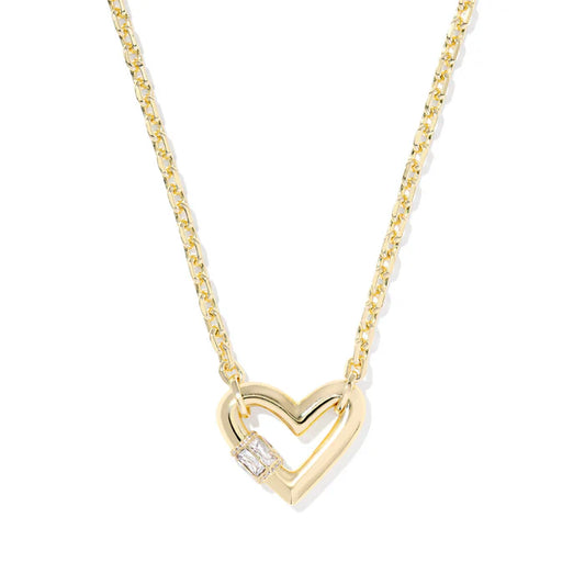 Emery Heart Short Pendant Necklace in Gold White Cz