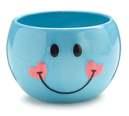 BLUE SMILEY FACE CERAMIC PLANTER