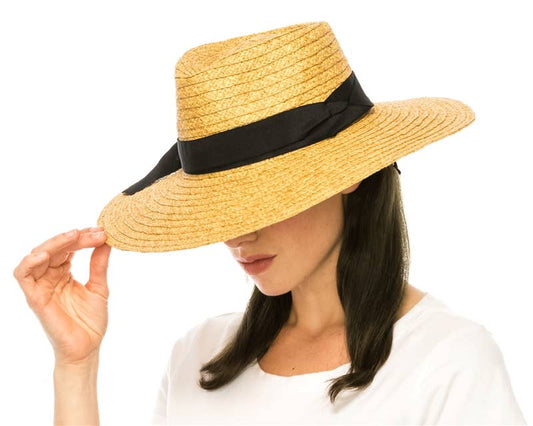 Straw Panama Hat - Black Ribbon Bow