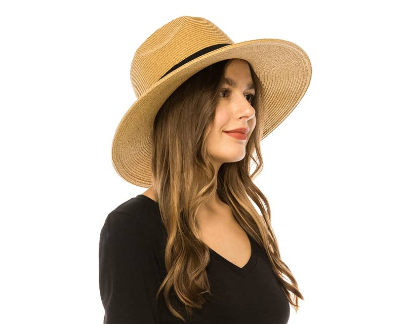 Classic Straw Beach Panama Hat - UPF 50+: Natural/Brown