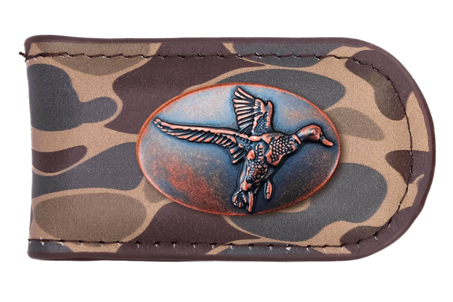 Mallard Men's Old School Camo Leather Money Clip.: Brown/Tan Camo