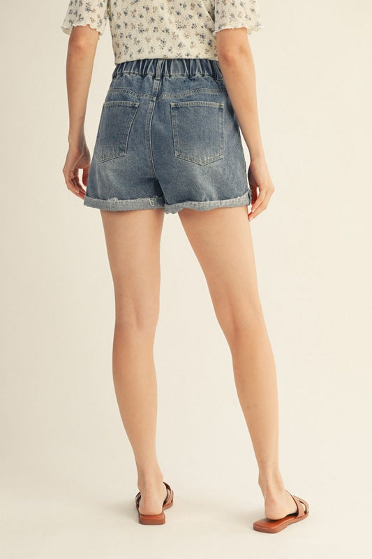 High Waist Distressed Denim Shorts