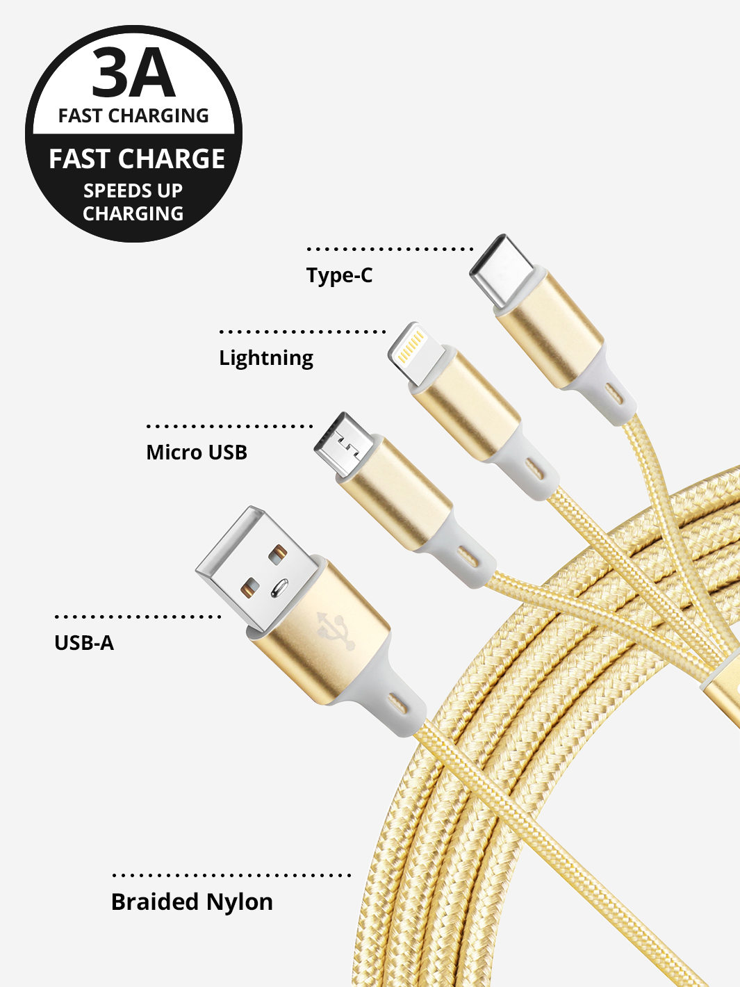 10ft Extra Long Charger in Gold