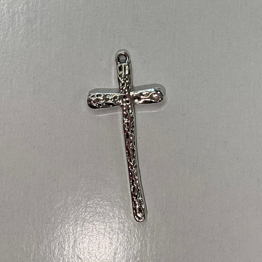 Long Hammered Cross Pendant Silver