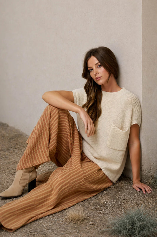 Drop Shoulder Short Sleeve Sweater in Oatmeal