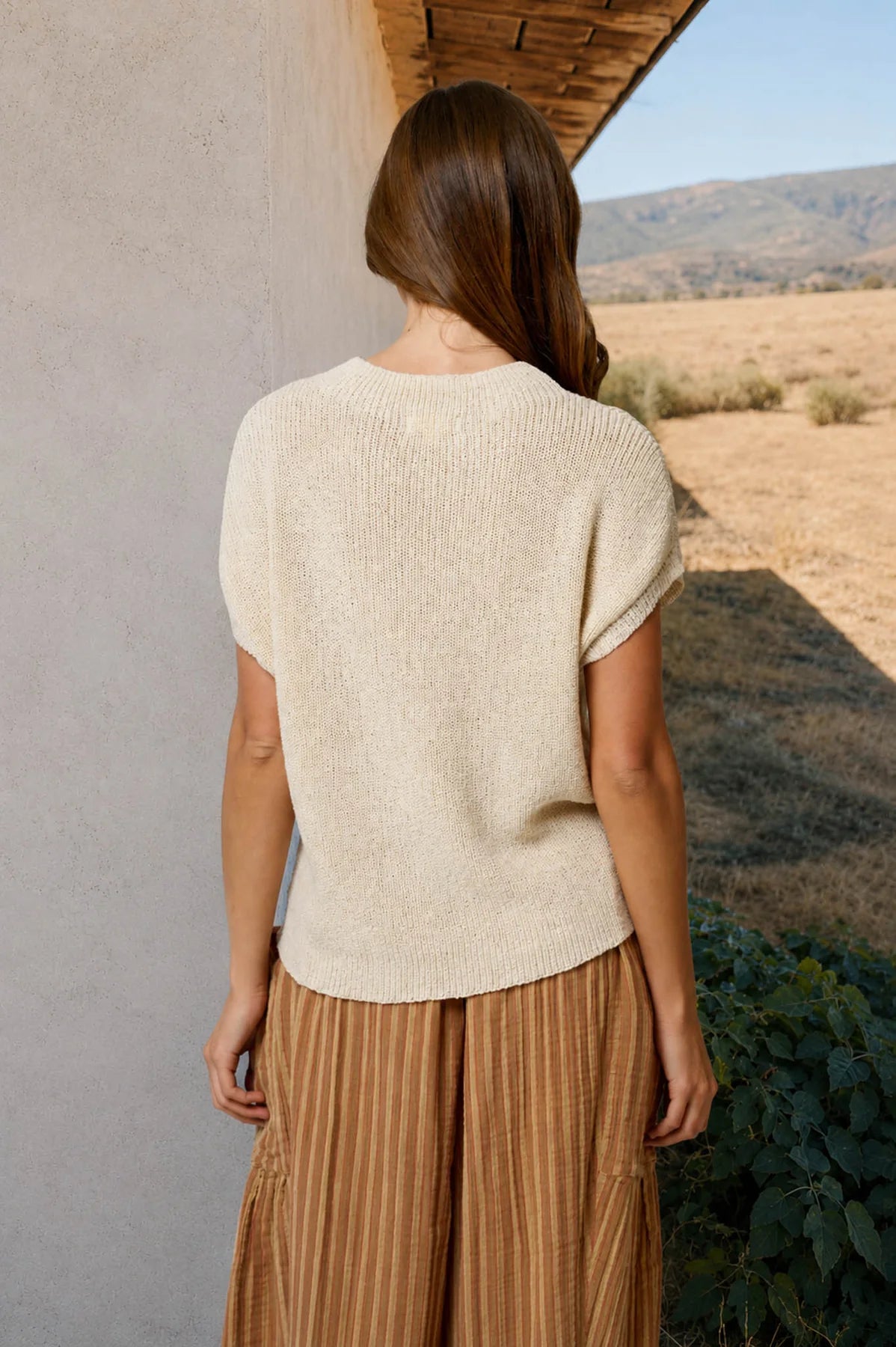 Drop Shoulder Short Sleeve Sweater in Oatmeal