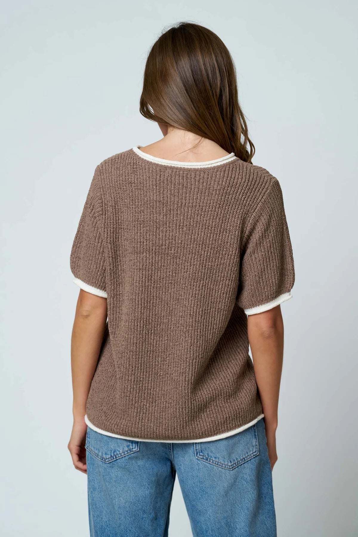 Puff Sleeve Ribbed Knit Sweater in Mocha