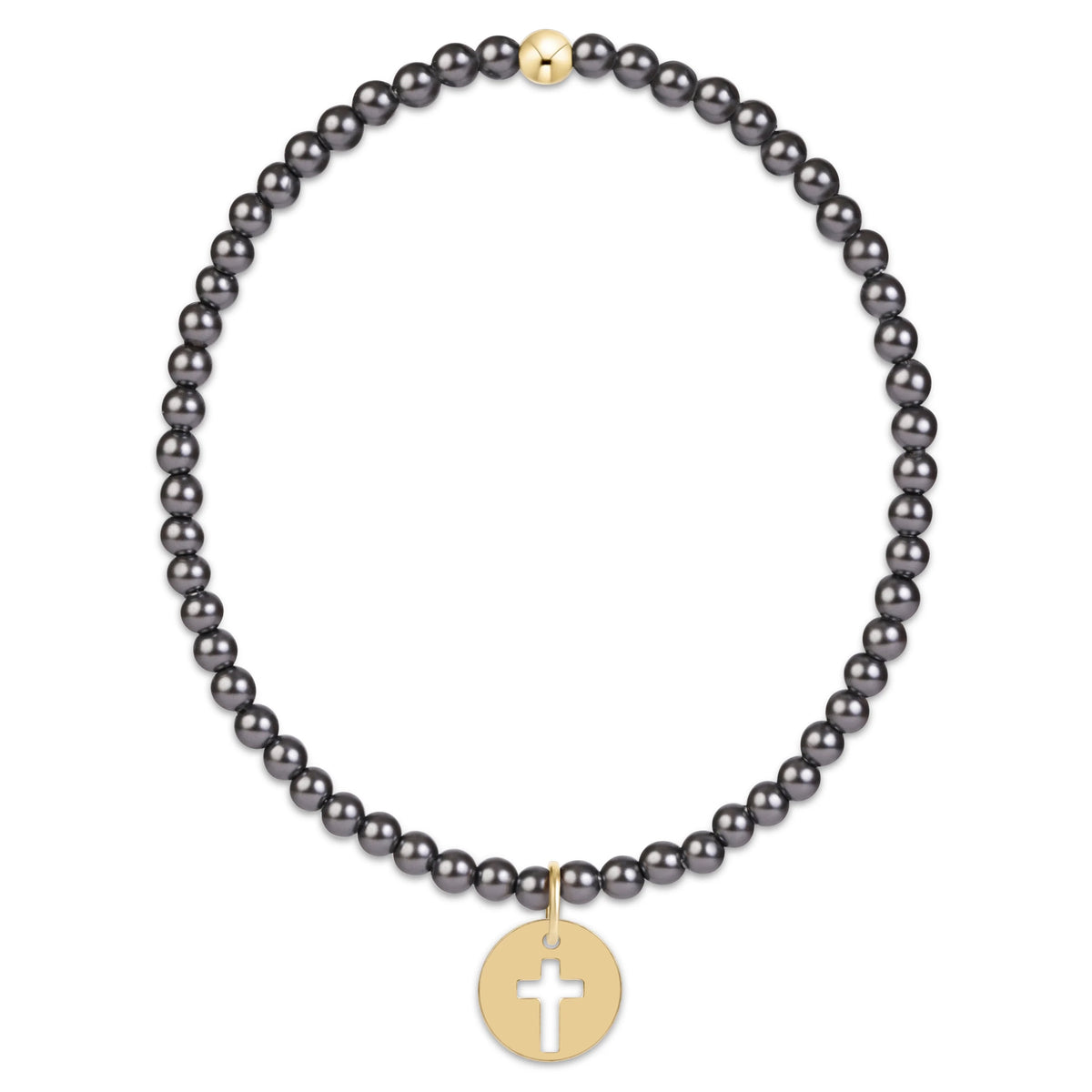 classic pearl dark grey 3mm bracelet - blessed gold disc