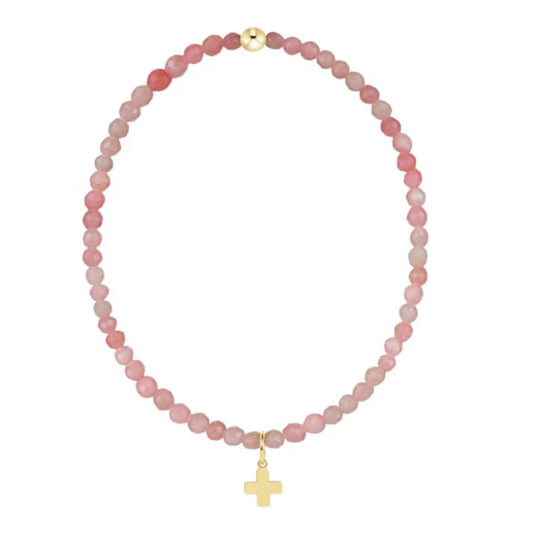 Classic Pink Opal 3mm Bracelet - Signature Cross Gold