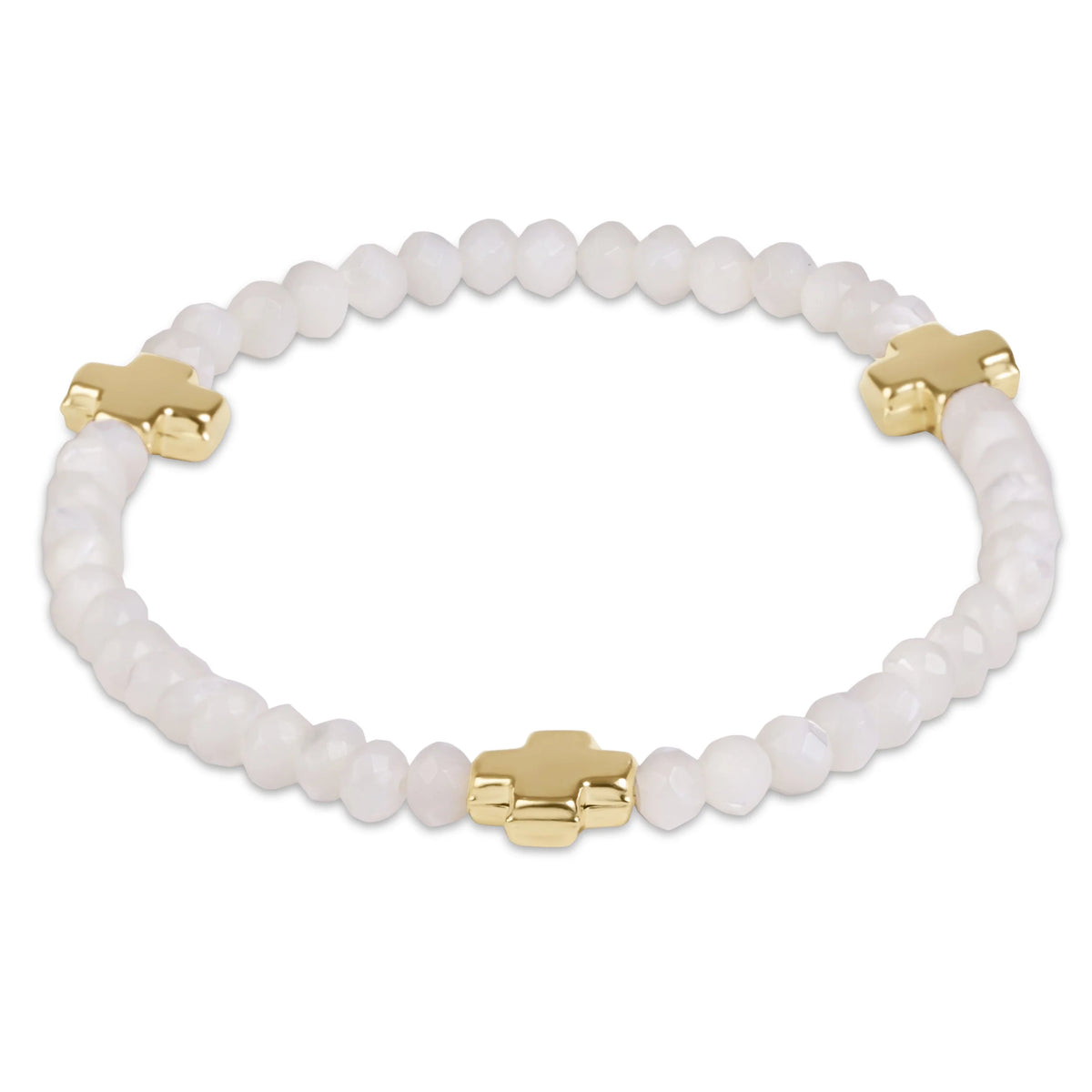 Signature Cross Gold 4mm Gemstone Bracelet - MOP