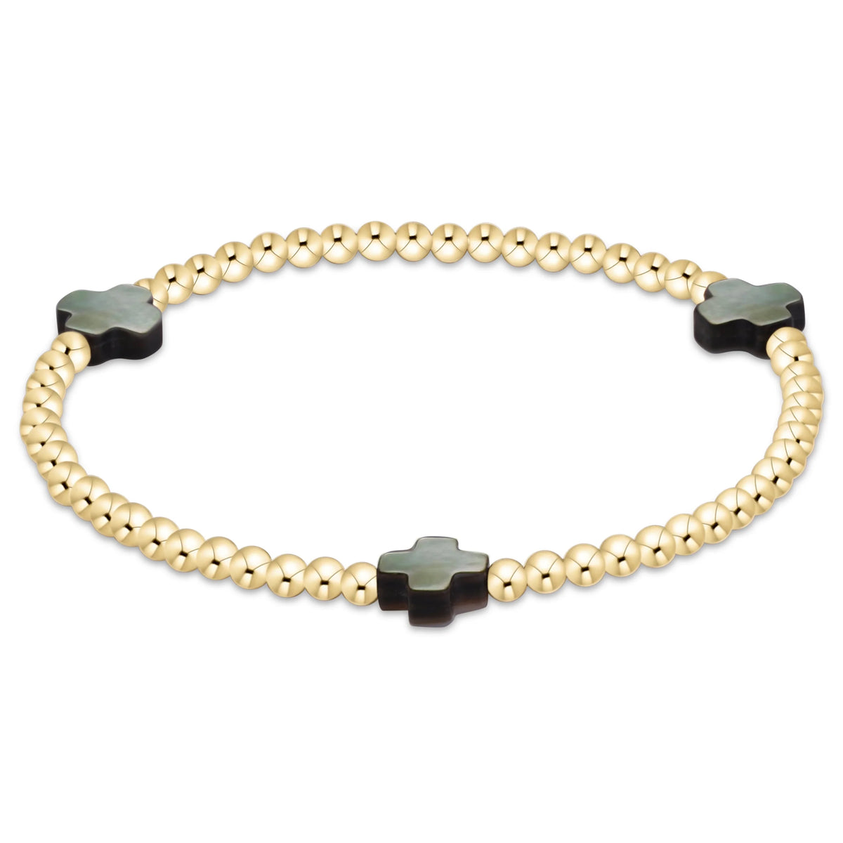 Signature Cross 3mm Gold Bracelet - MOP - Black Tahitian