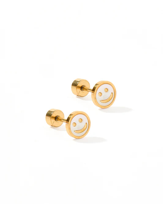 Screwback Stud Earrings in Happy Face
