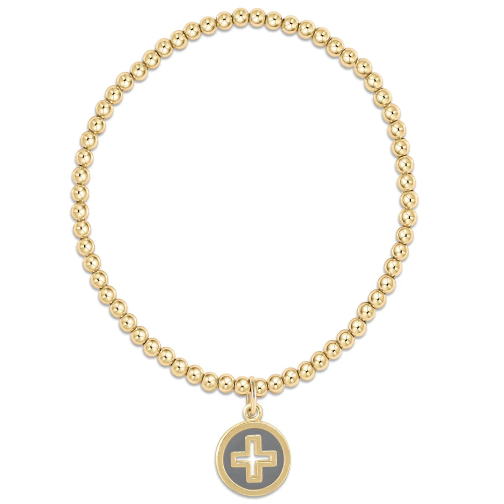 Classic Gold 3mm Bead Bracelet Signature Cross Gold Disc