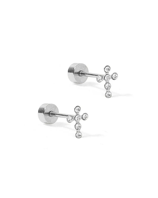 Screwback Stud Earrings in Clara Silver Cross
