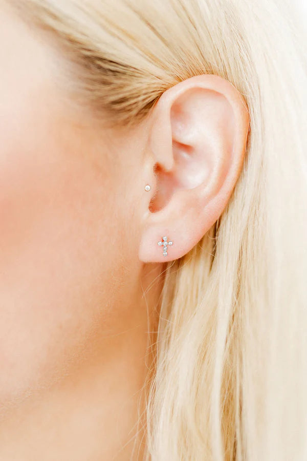 Screwback Stud Earrings in Clara Silver Cross
