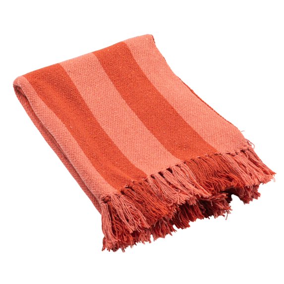Stripe Woven Recycled Cotton Blend Throw with Fringe