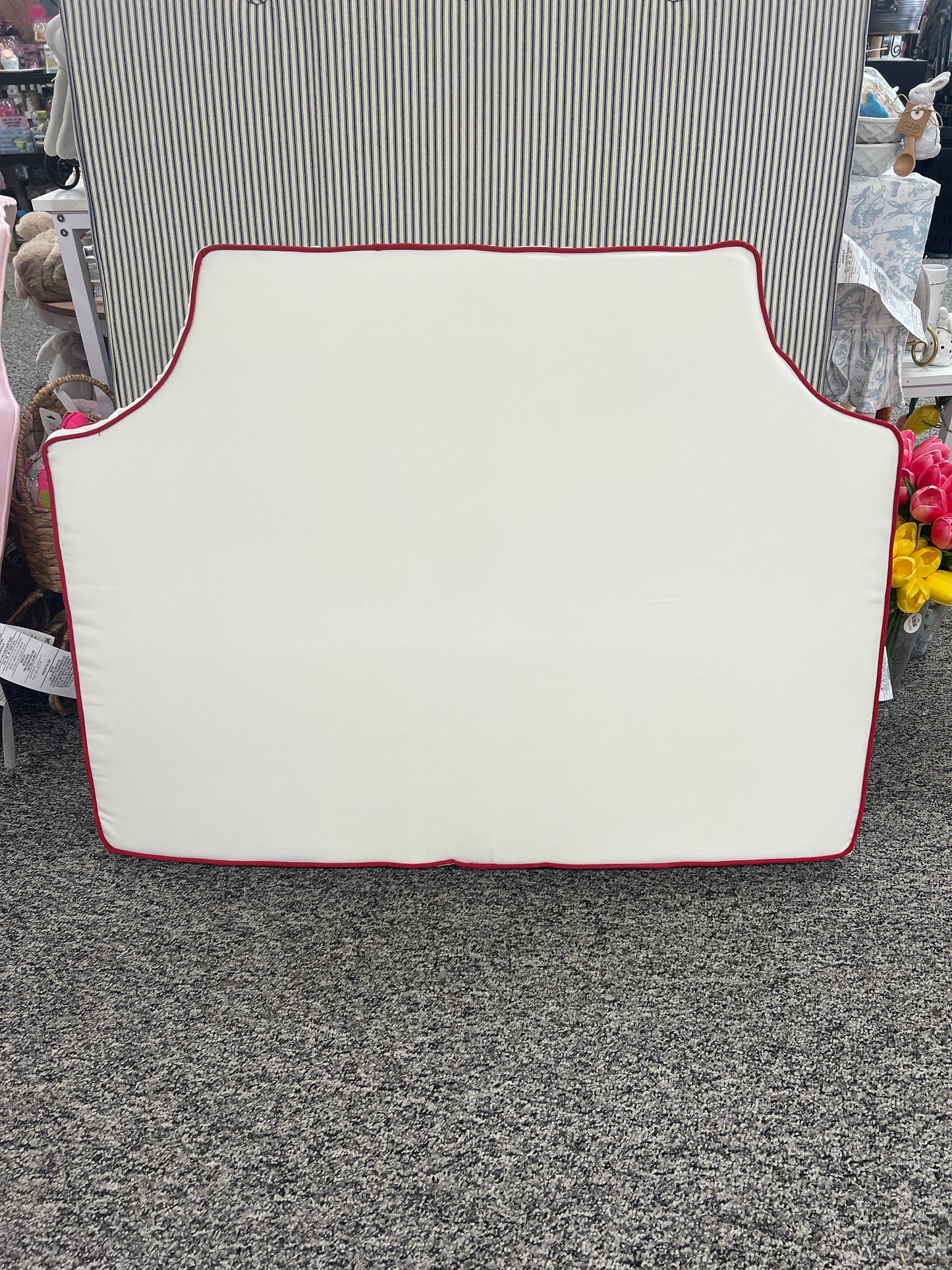 Pillow Headboard White With Cherry Piping Scalloped