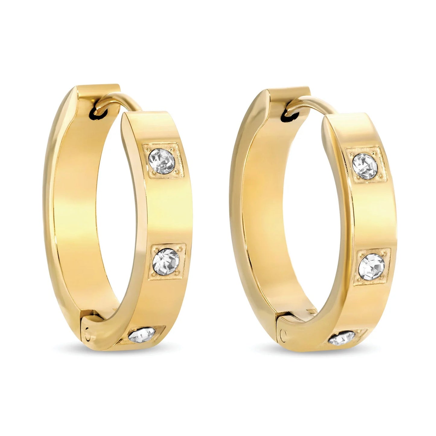 Earrings Gold Plated contemporary huggies W/ 3 single cubic zirconia accents