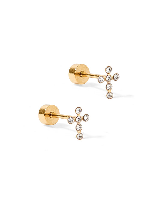 Screwback Stud Earrings in Clara Gold Cross