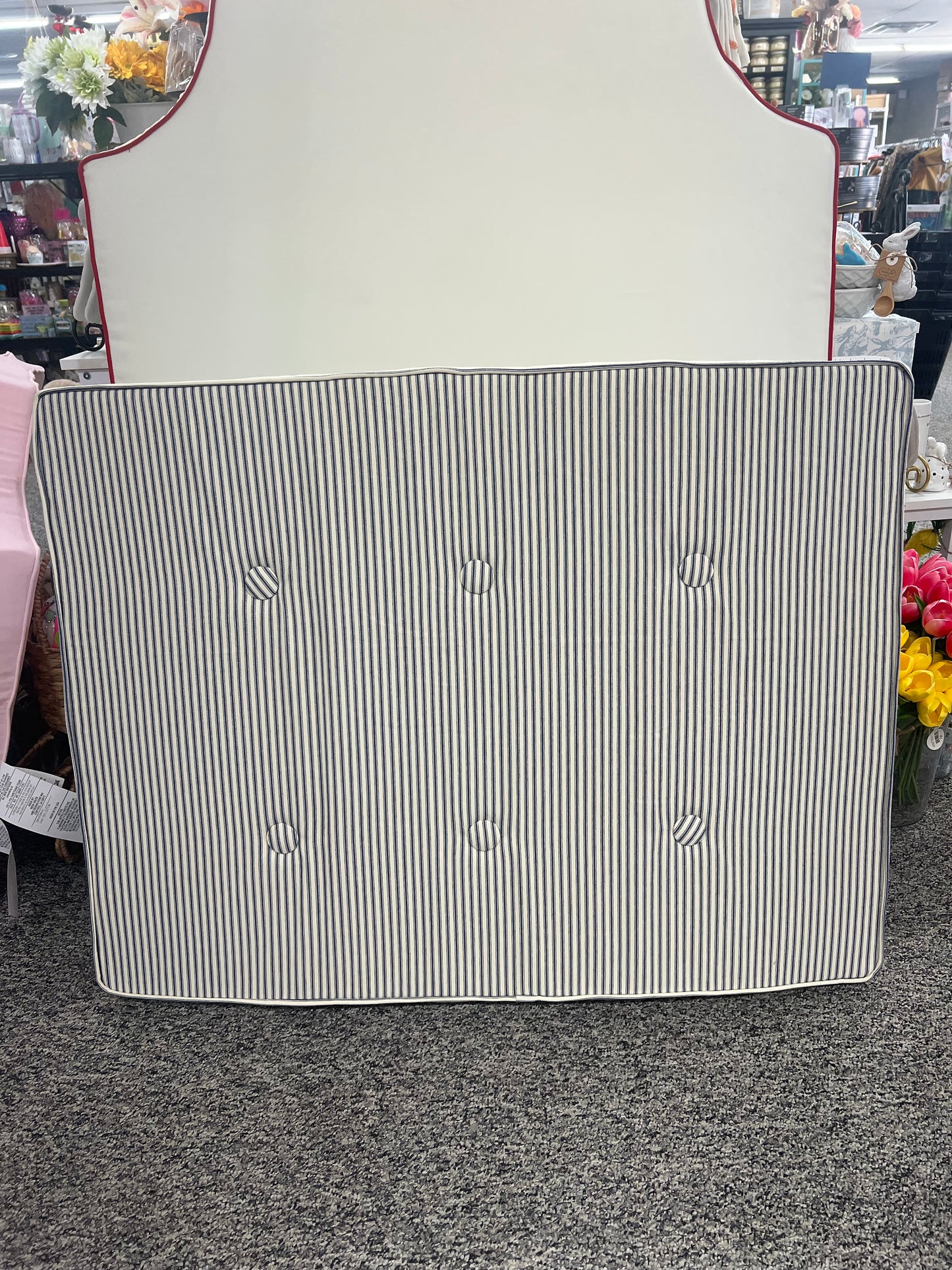 Pillow Headboard French Striped Navy With Buttons