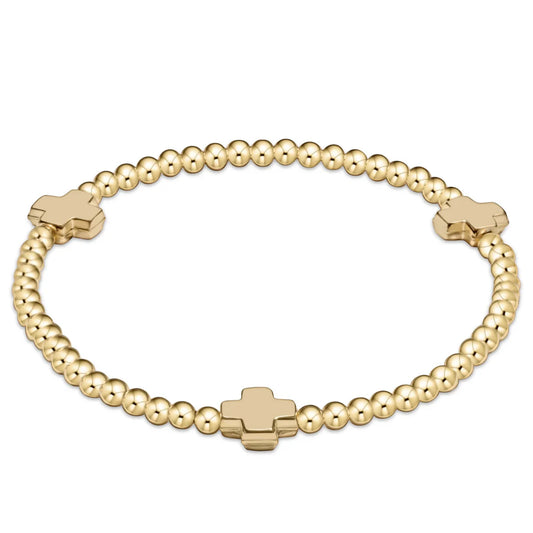EGIRL SIGNATURE CROSS GOLD  PATTERN 3MM BEAD BRACELET -  GOLD