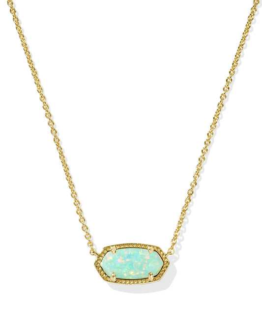 Elisa Short Pendant Necklace Gold Green Kyocera Opal