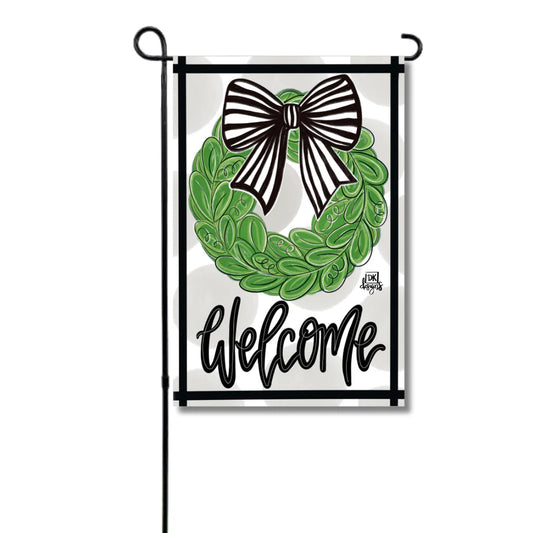Black and White Bow Wreath Glam Flag
