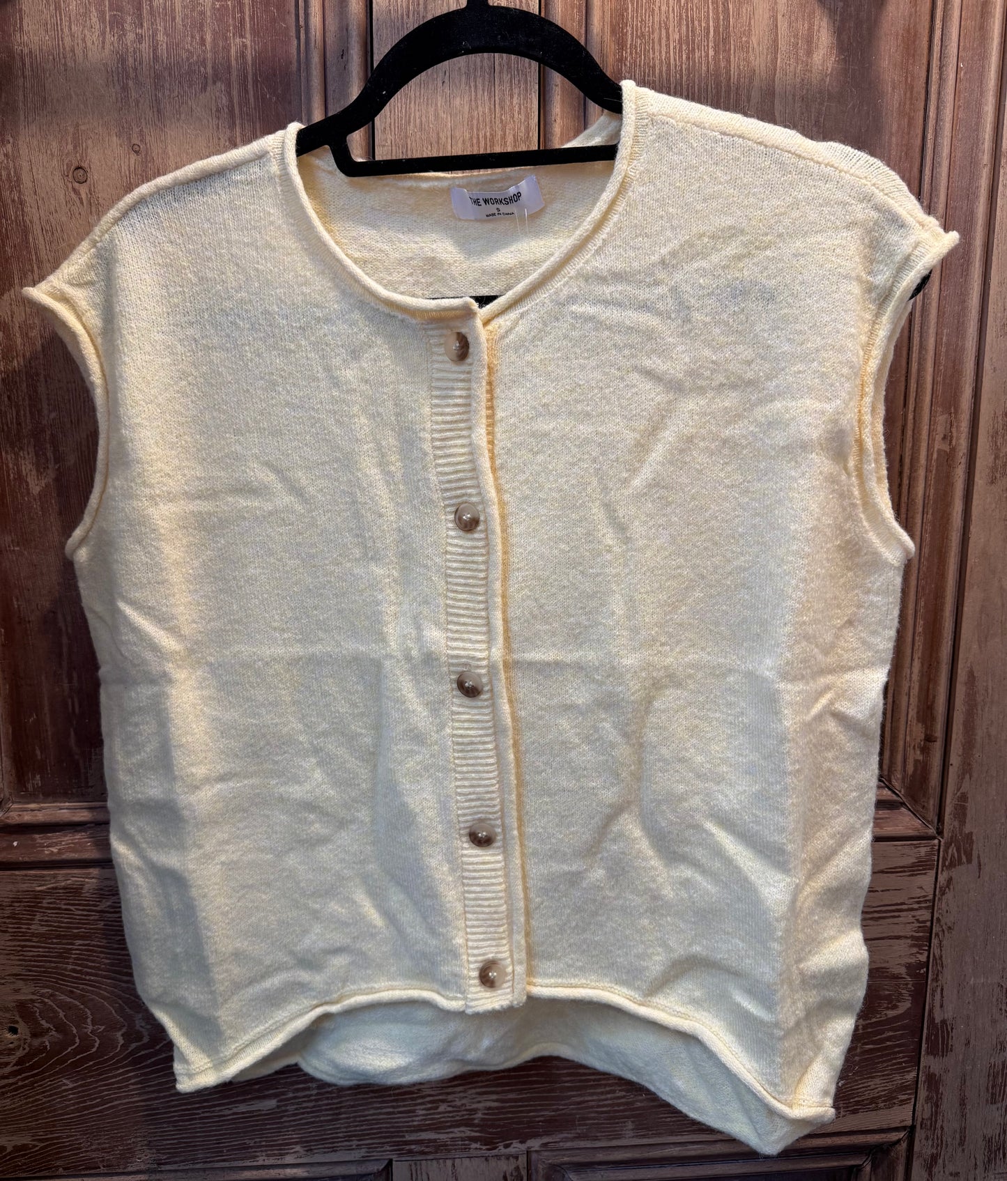 Round Neck Short Sleeve Rolled Edge Knit Vest in Butter Yellow