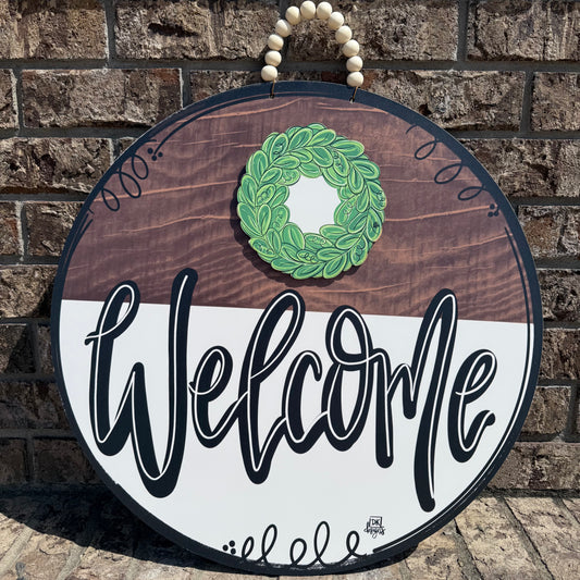 Classic Stain Welcome Door Hanger w/ Wreath Mini