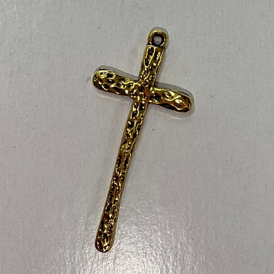 Long Hammered Cross Pendant Gold