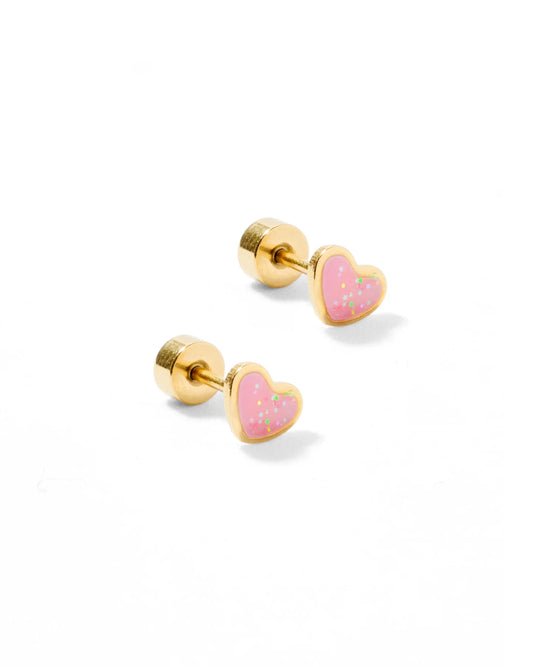 Screwback Stud Earrings in Nora Heart Pink
