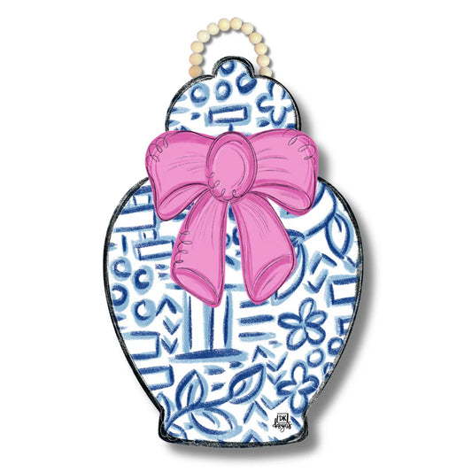 Chinoiserie Jar Pink Bow Door Hanger