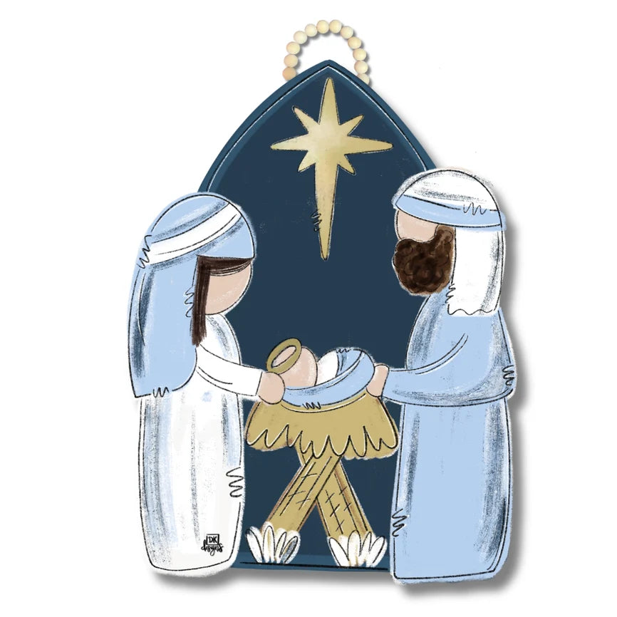 Blue and White Nativity Door Hanger