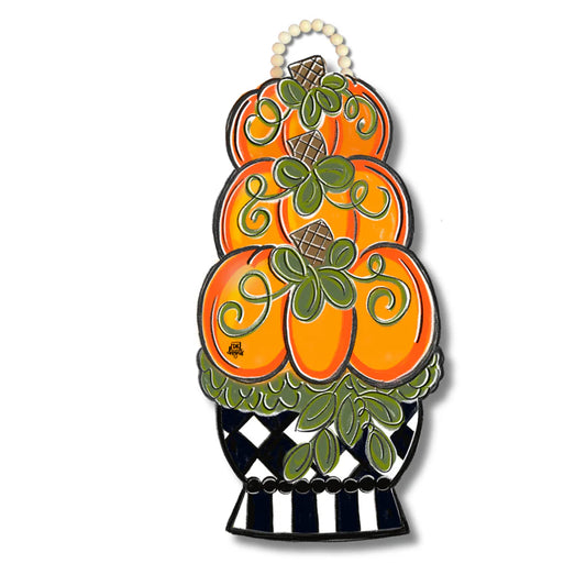 Black and White Pumpkin Topiary Door Hanger
