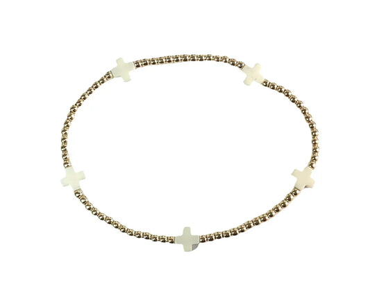 SIGNATURE CROSS SMALL GOLD PATTERN 2MM BEAD BRACELET - OFF-WHITE