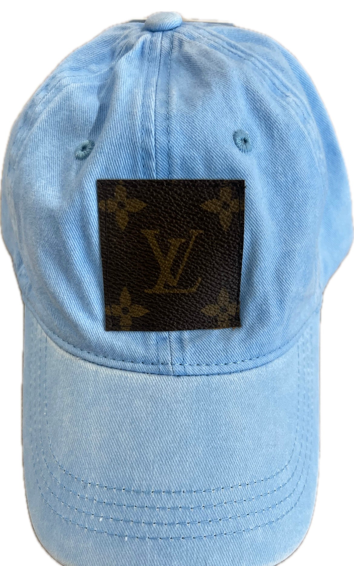 Upcycled Sky Blue Hat with Louis Vuitton Patch