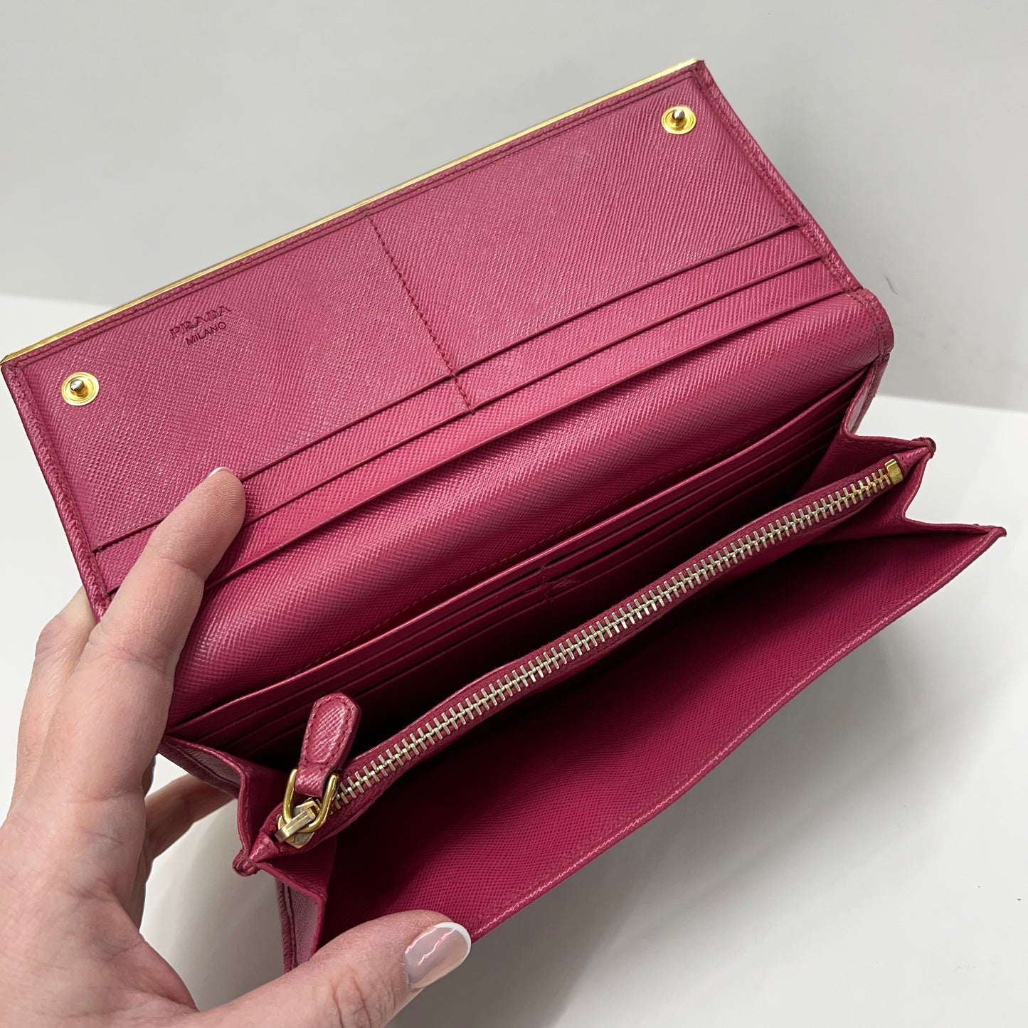 Pre-Loved Prada Saffiano Long Wallet with Pink Interior